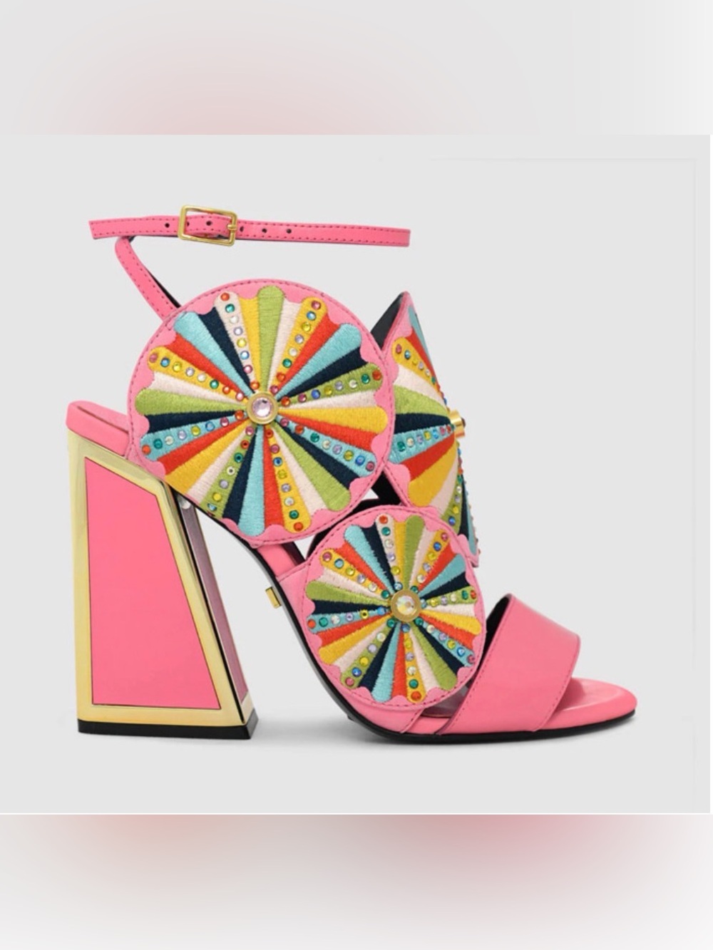 Kat Maconie Multibrights Embroidered Block Heel Designer Maximalist Sandals US 9